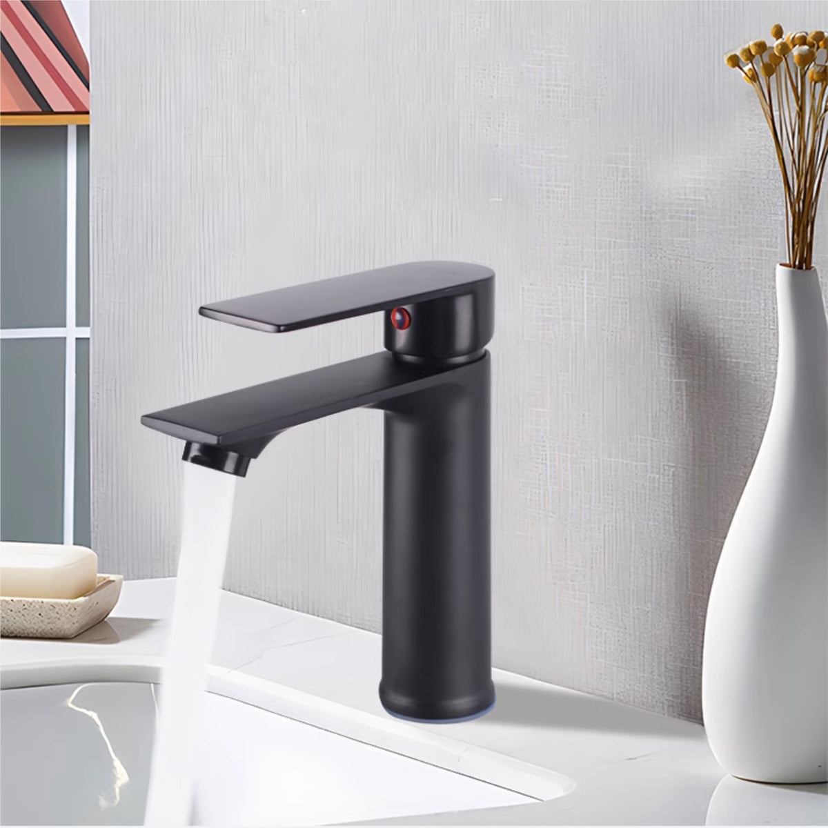 Black thin square short Basin Tap