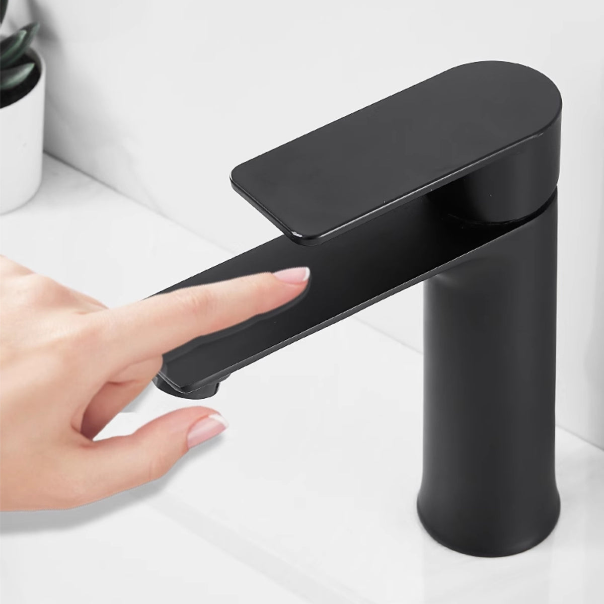 Black thin square short Basin Tap