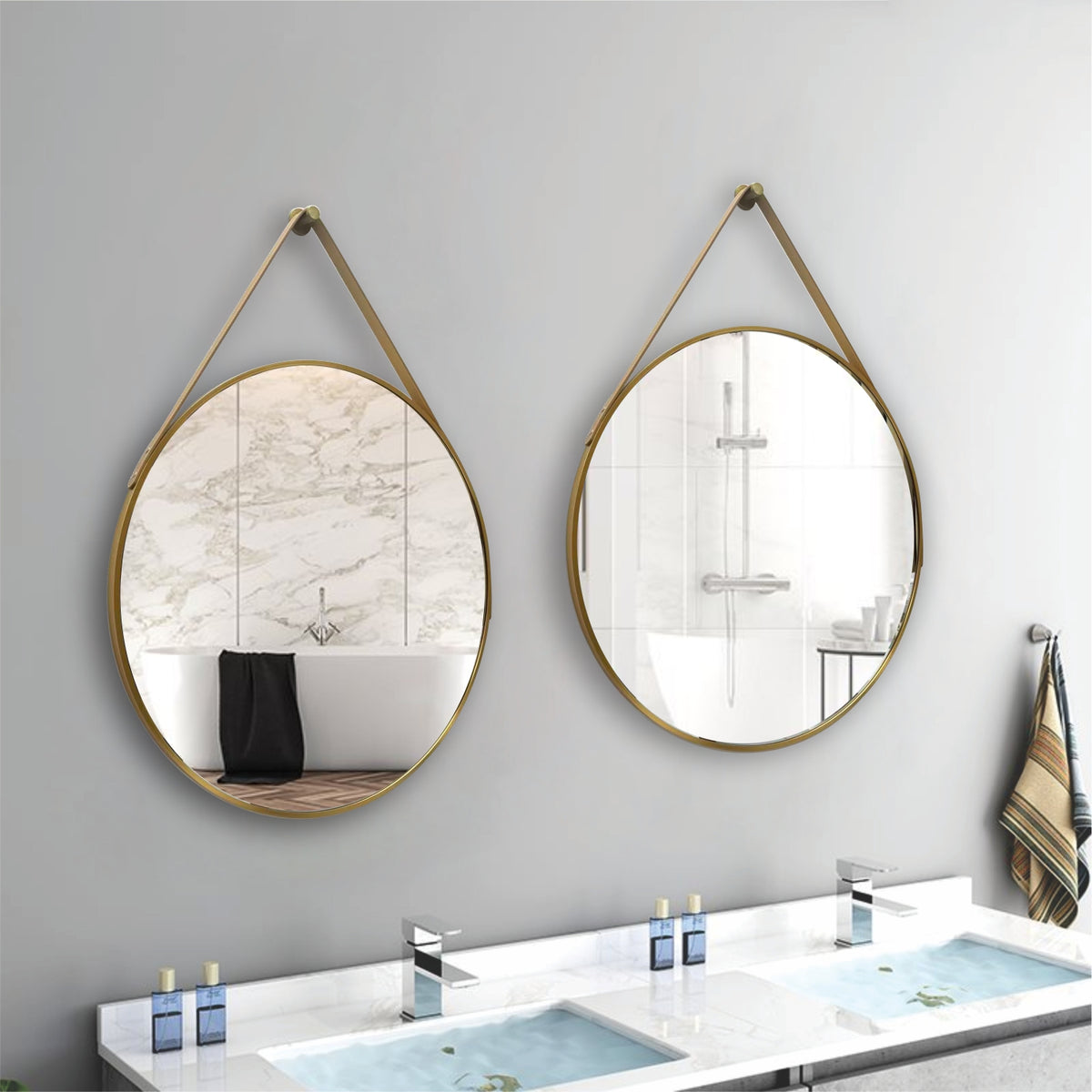 Gold frame round wall hanging strap Dress mirror 70cm decorative mirror