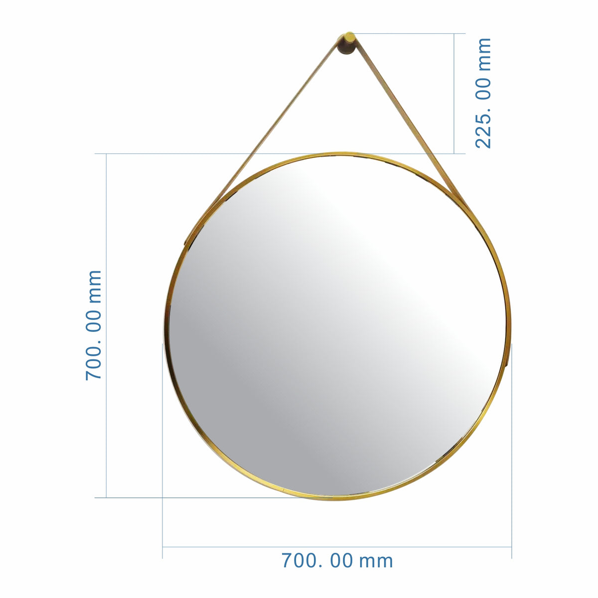 Gold frame round wall hanging strap Dress mirror 70cm decorative mirror