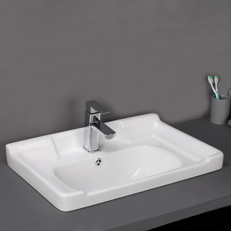 White Ceramic Moulded Classic Bathroom Basin Medium