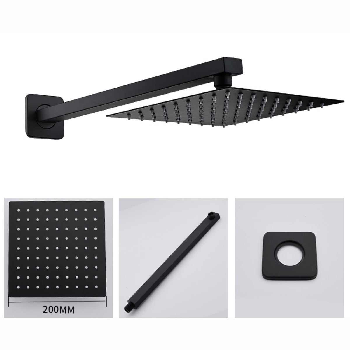 Black Black 40CM Rectangular Shower Arm & 20CM Square Shower Head Set