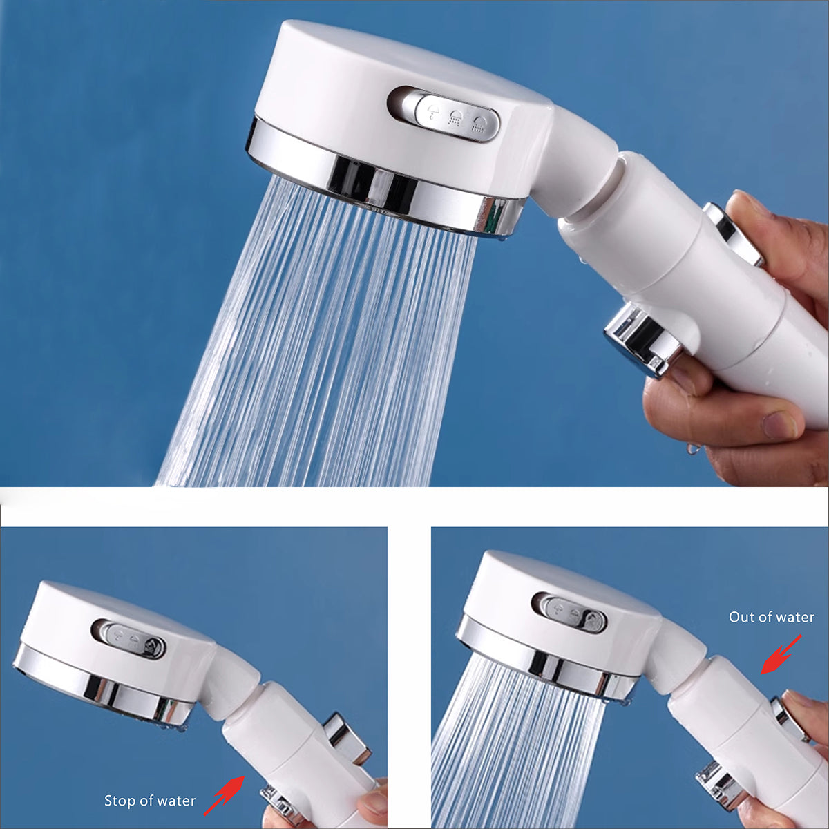 White Chrome 3-Function Setting Hand Shower