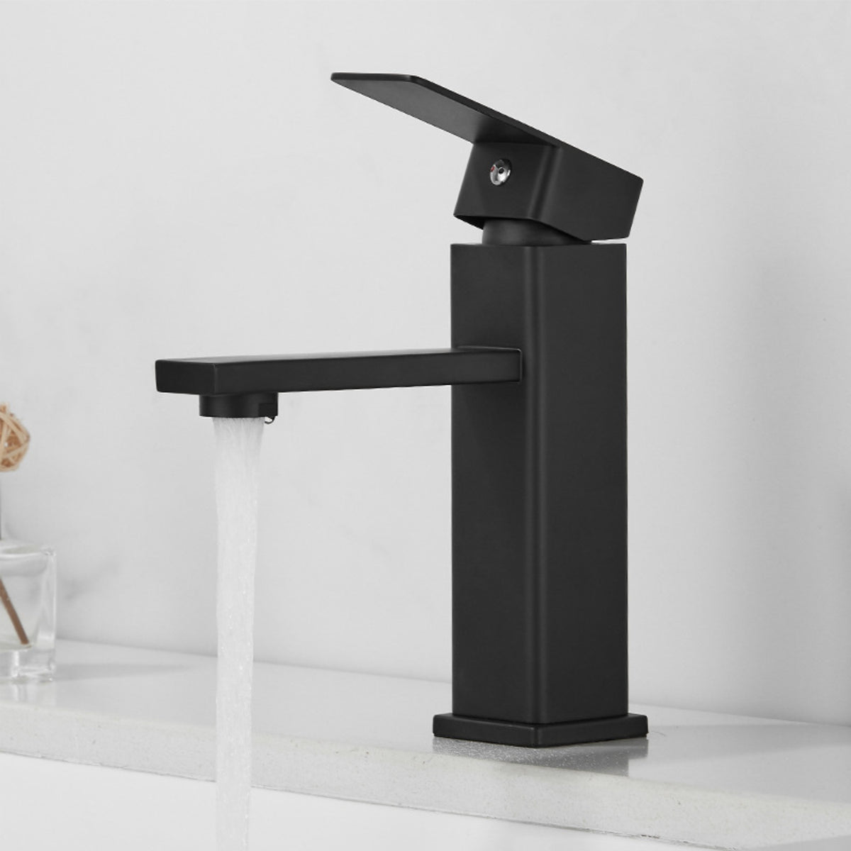 Black tap square edges short Basin Tap