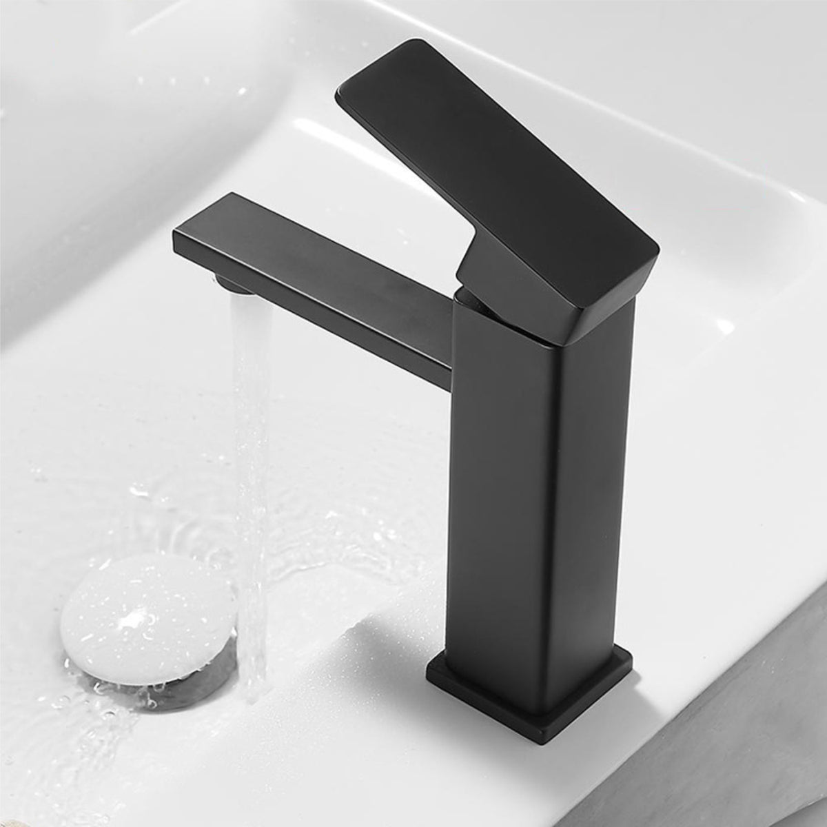 Black tap square edges short Basin Tap