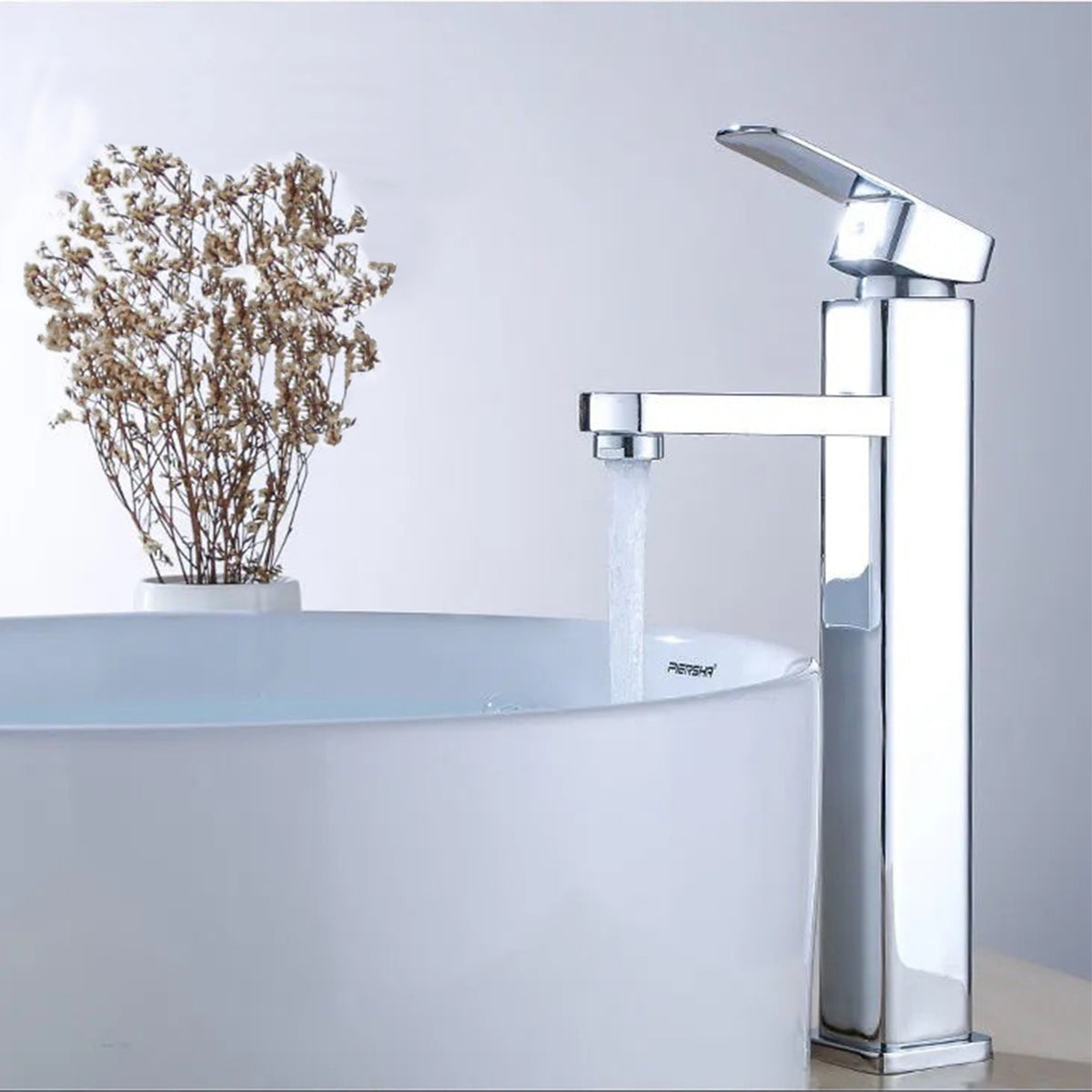 Modern Chrome Tall Square Lines Design Basin Tap