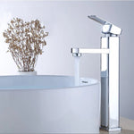 Modern Chrome Tall Square Lines Design Basin Tap