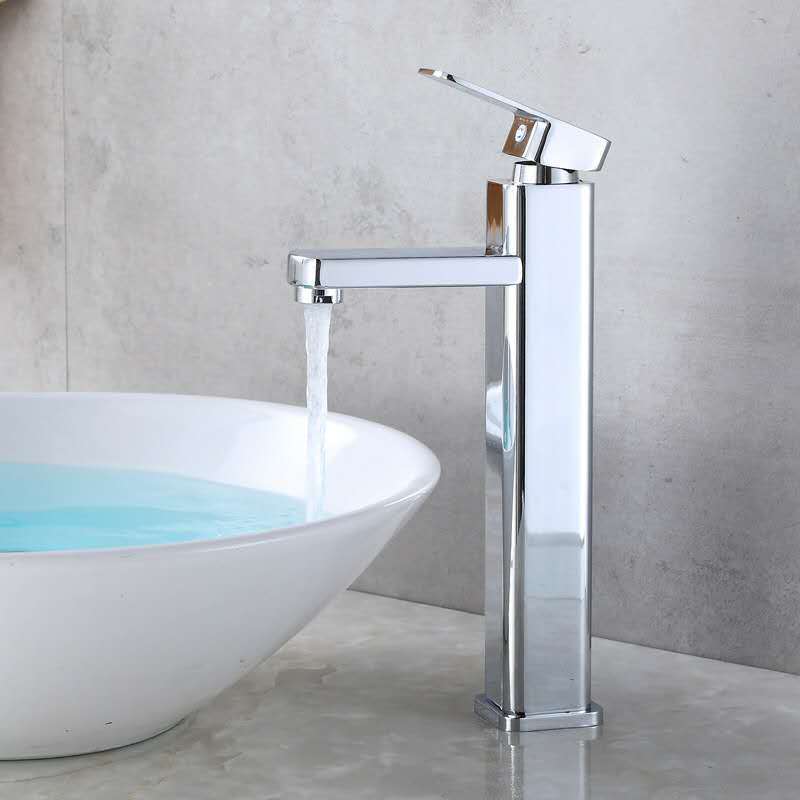 Modern Chrome Tall Square Lines Design Basin Tap