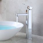 Modern Chrome Tall Square Lines Design Basin Tap