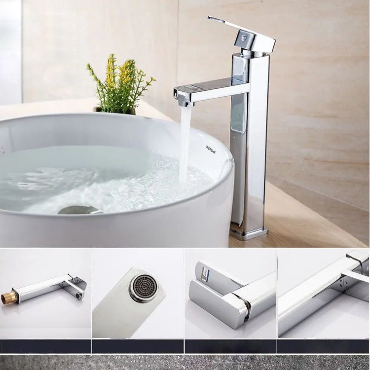 Modern Chrome Tall Square Lines Design Basin Tap