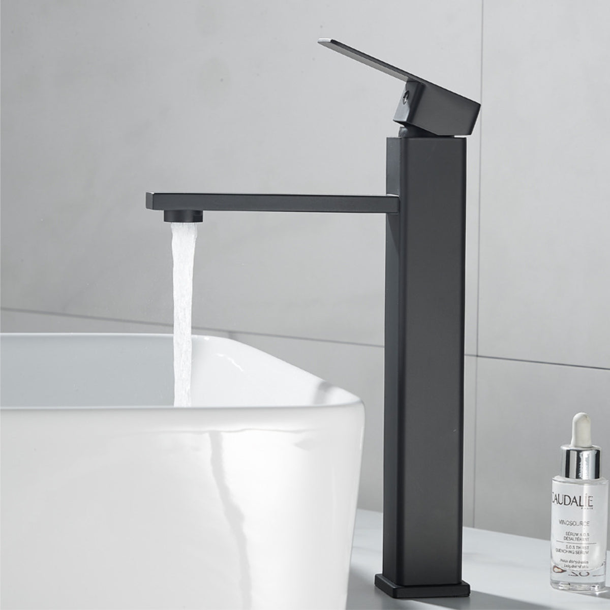 Black tap square edges long Basin Tap