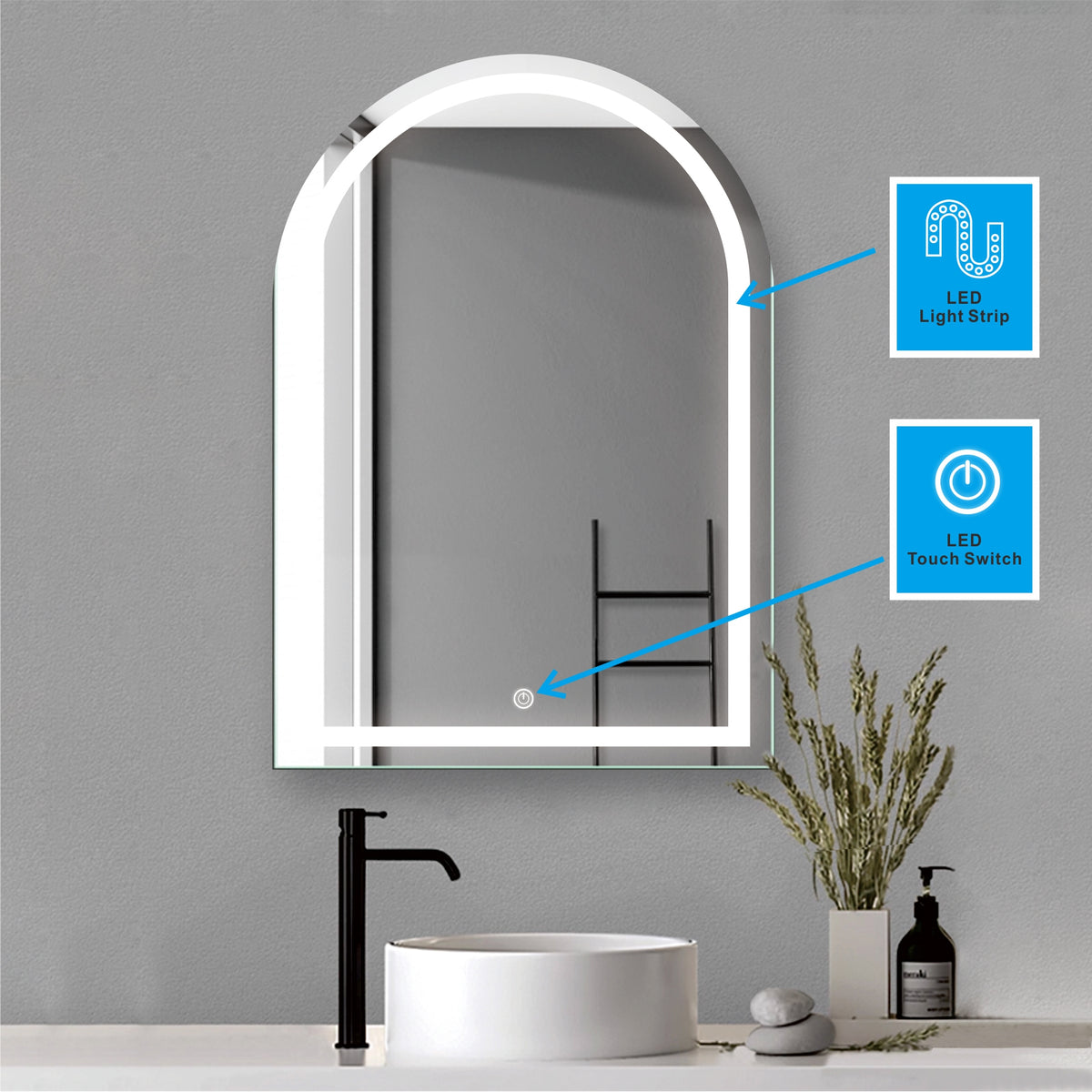 Arched White Light Mirror 70x90cm LM20-7090W