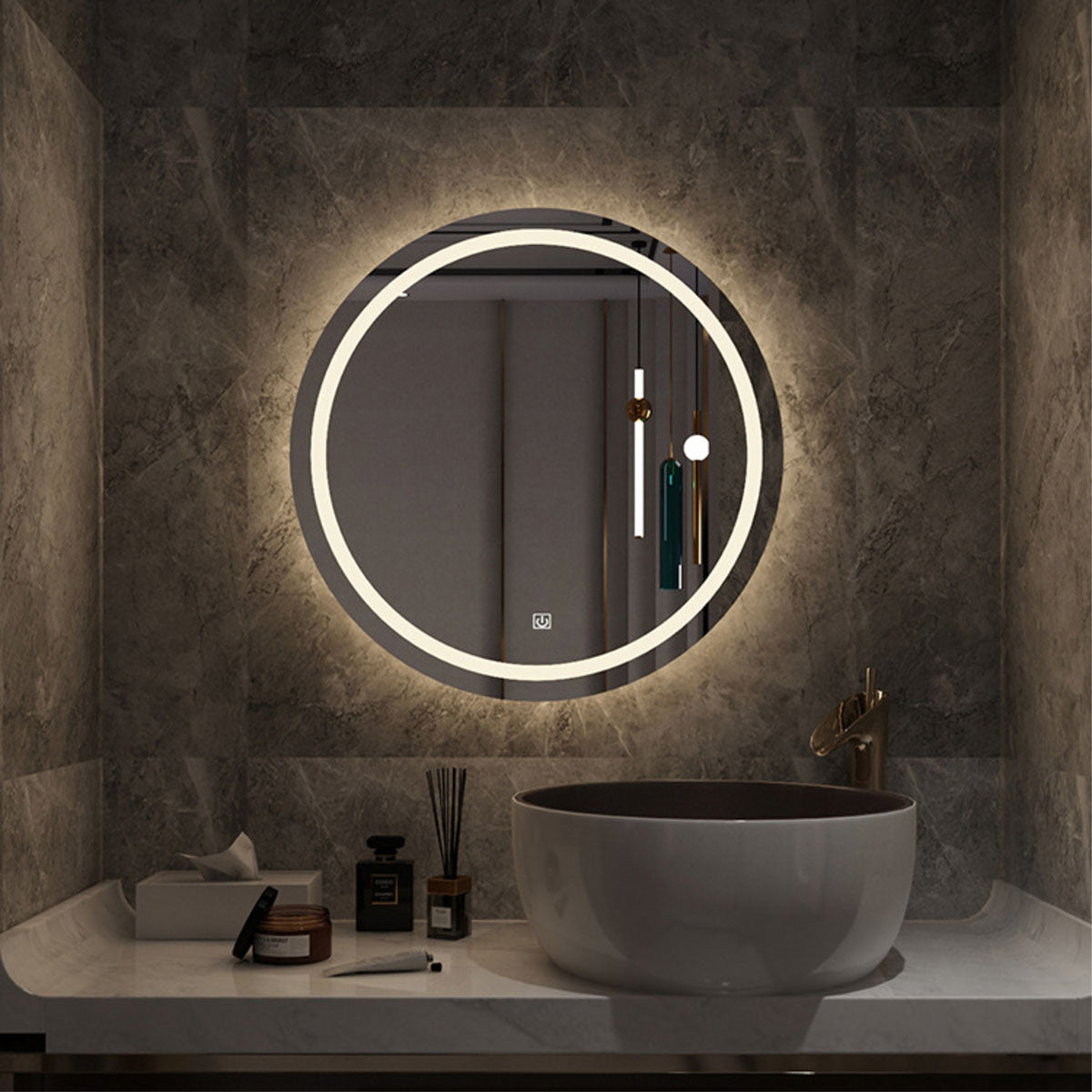 Round White Yellow Light Mirror 60cm