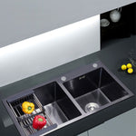 Double Bowl Kitchen Sink with Downspout and Drain Basket - 82x45x22