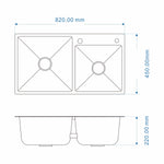 Double Bowl Kitchen Sink with Downspout and Drain Basket - 82x45x22