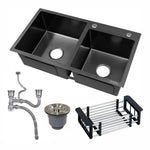 Double Bowl Kitchen Sink with Downspout and Drain Basket - 82x45x22
