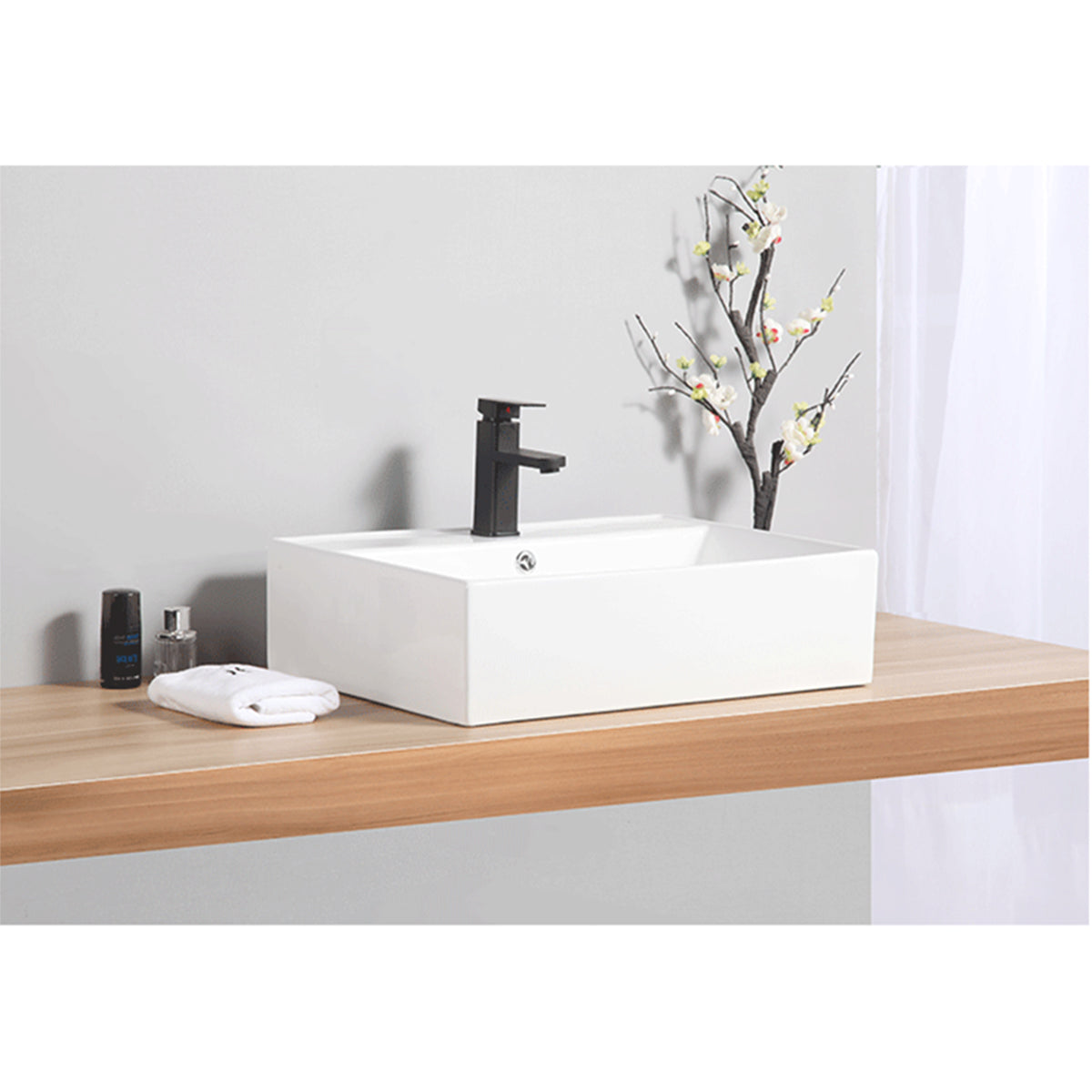 Modern White Square Large Ceramic Bathroom Basin With Tap Insert