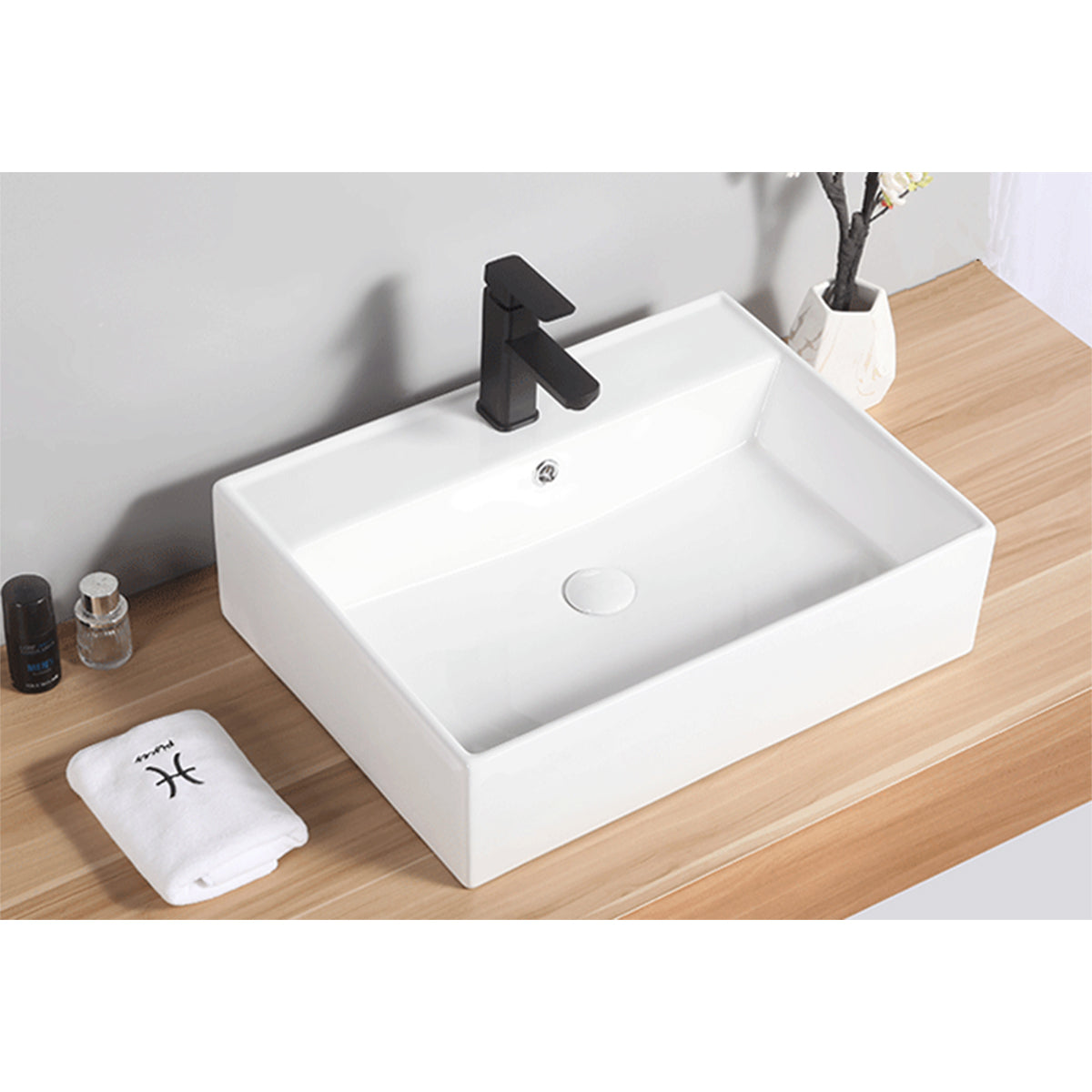 Modern White Square Large Ceramic Bathroom Basin With Tap Insert