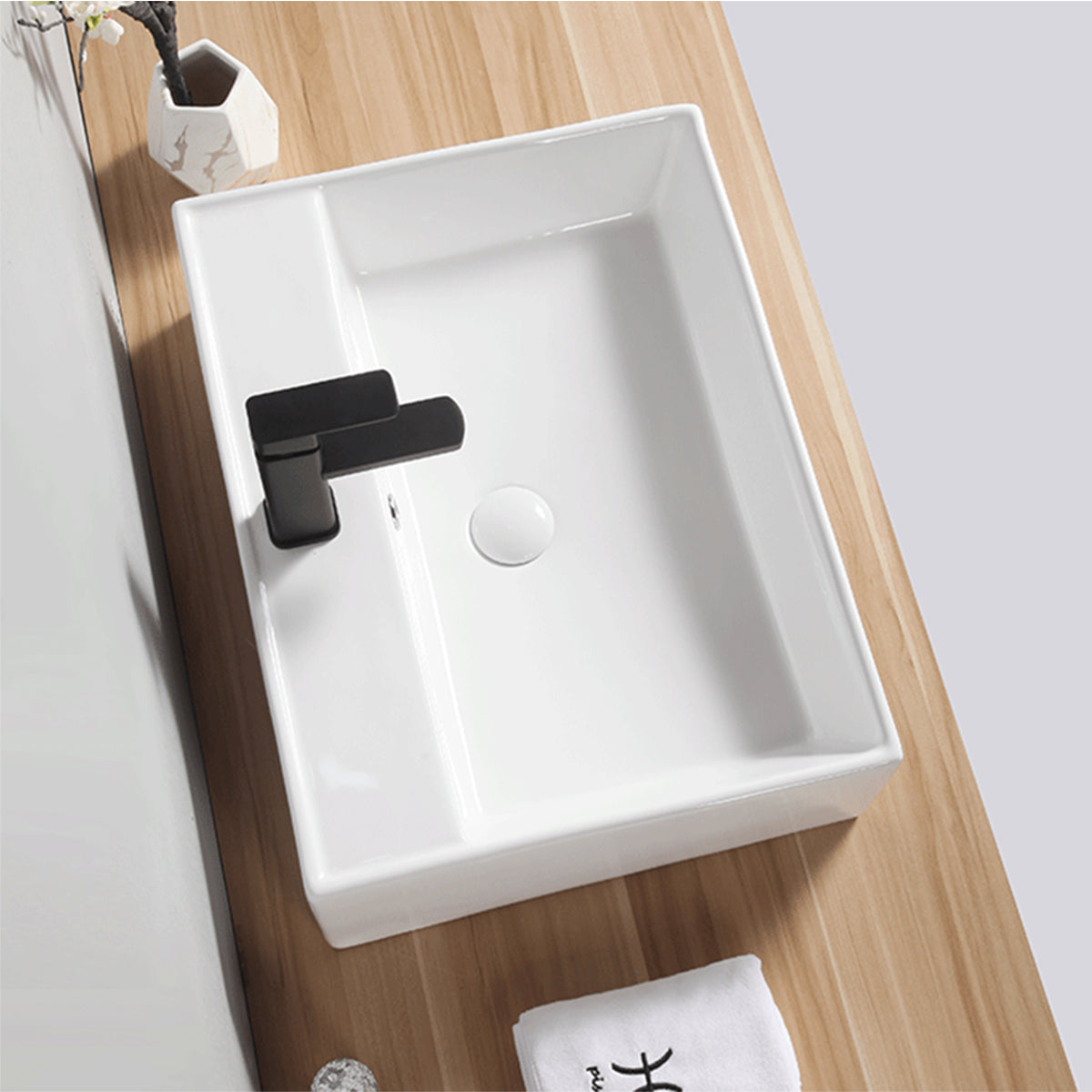 Modern White Square Large Ceramic Bathroom Basin With Tap Insert