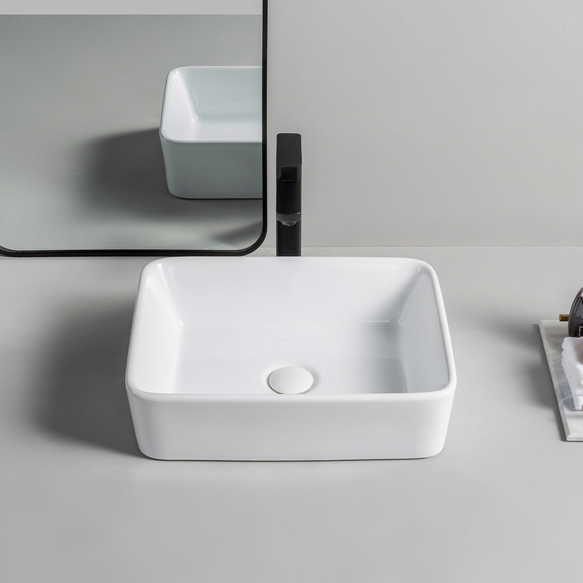 White Modern Square Free Standing Bathroom Basin