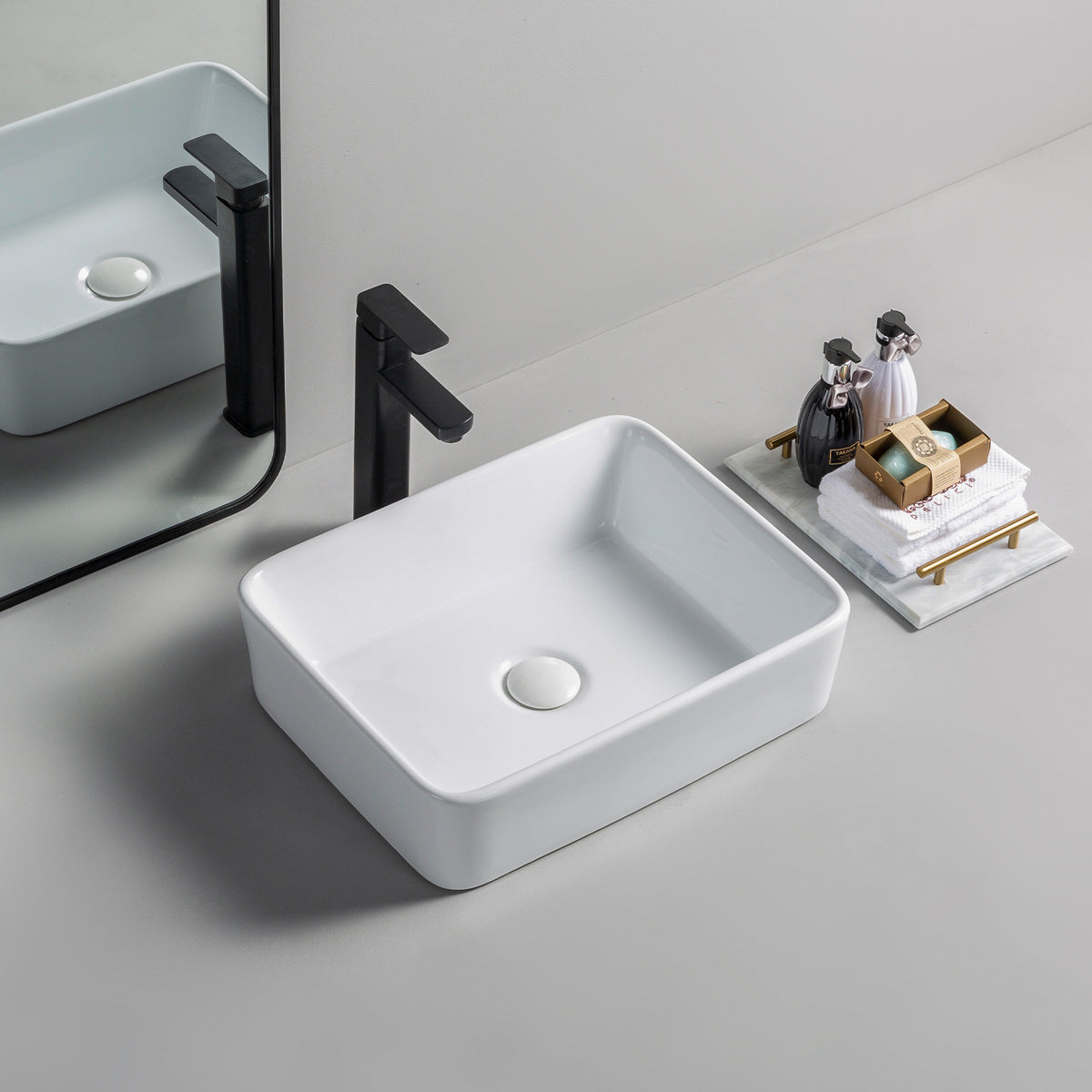 White Modern Square Free Standing Bathroom Basin