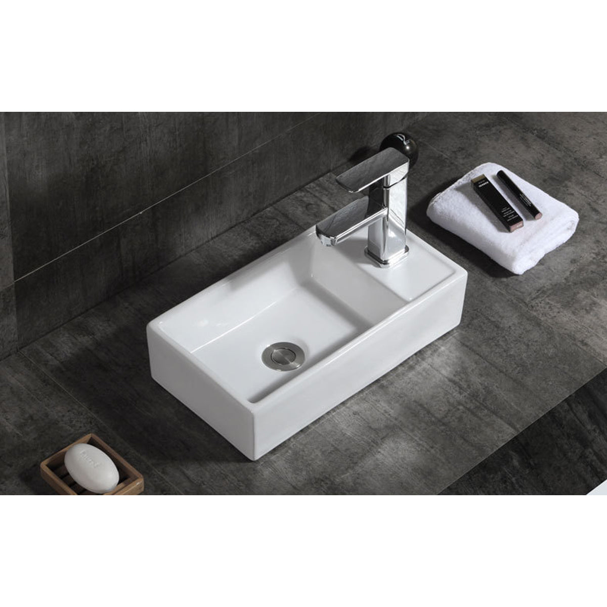 Minimalistic Modern Square Ceramic Bathroom Basin With Tap Insert