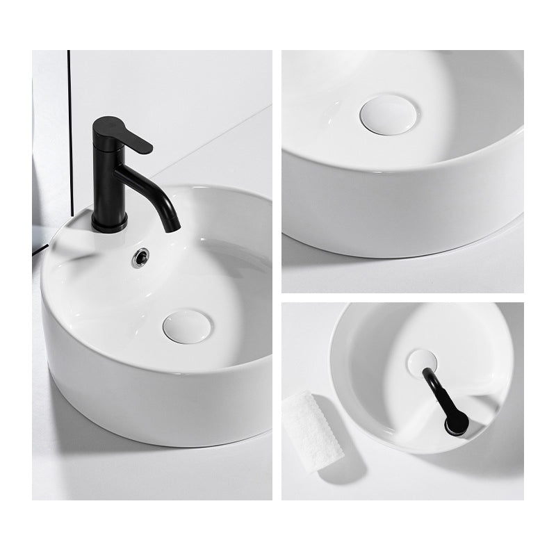 Modern Round Ceramic Bathroom Basin With Tap Insert