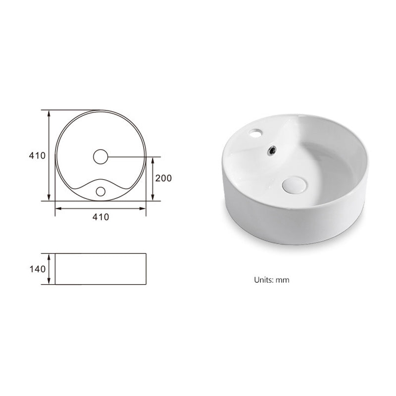 Modern Round Ceramic Bathroom Basin With Tap Insert