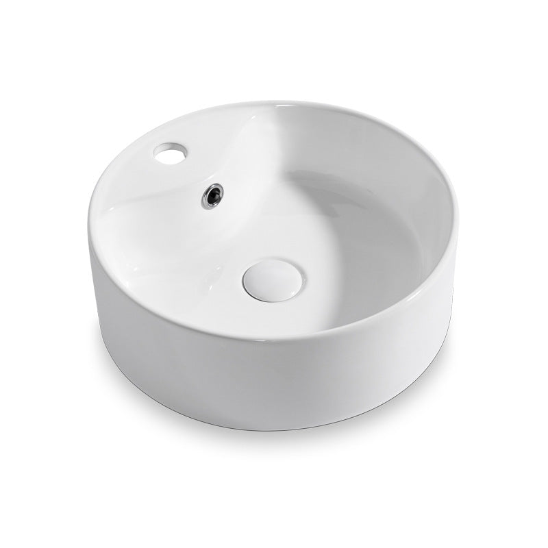 Modern Round Ceramic Bathroom Basin With Tap Insert