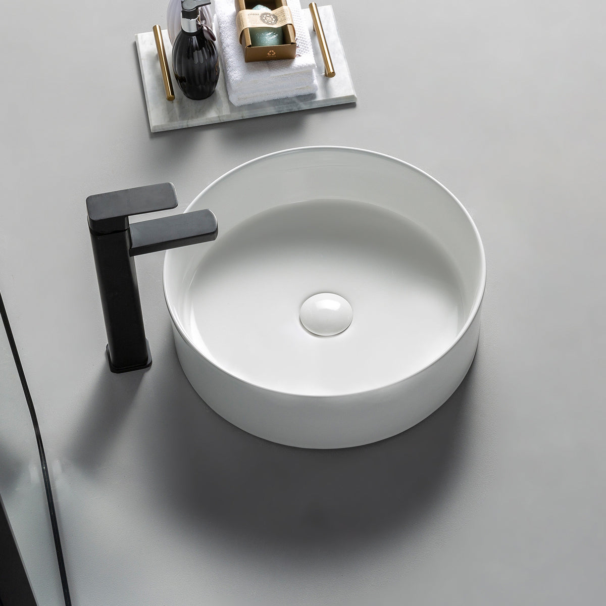 Modern White Round Ceramic Free Standing Bathroom Basin