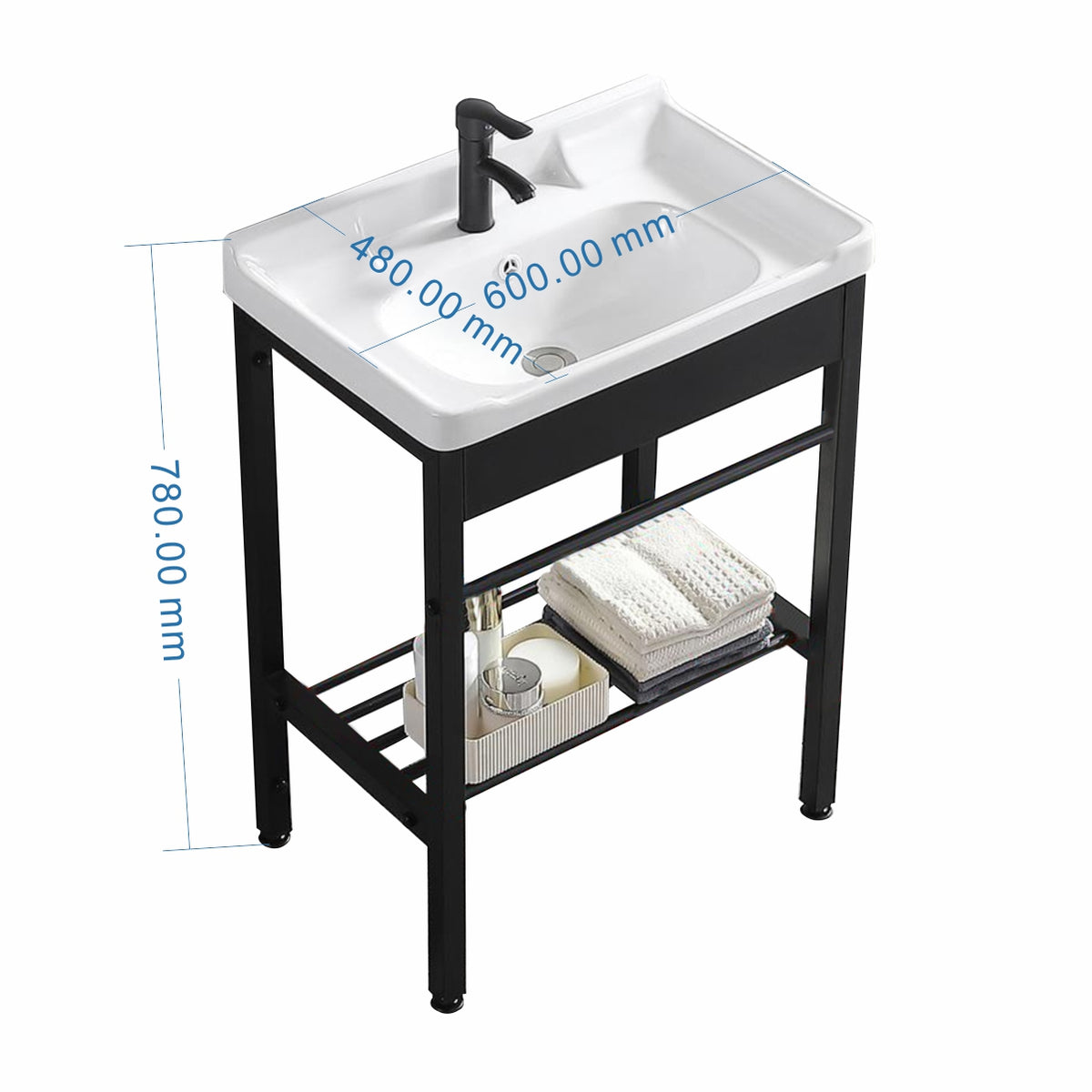 Stainless Steel Bracket Wash Basin set Black 60cm