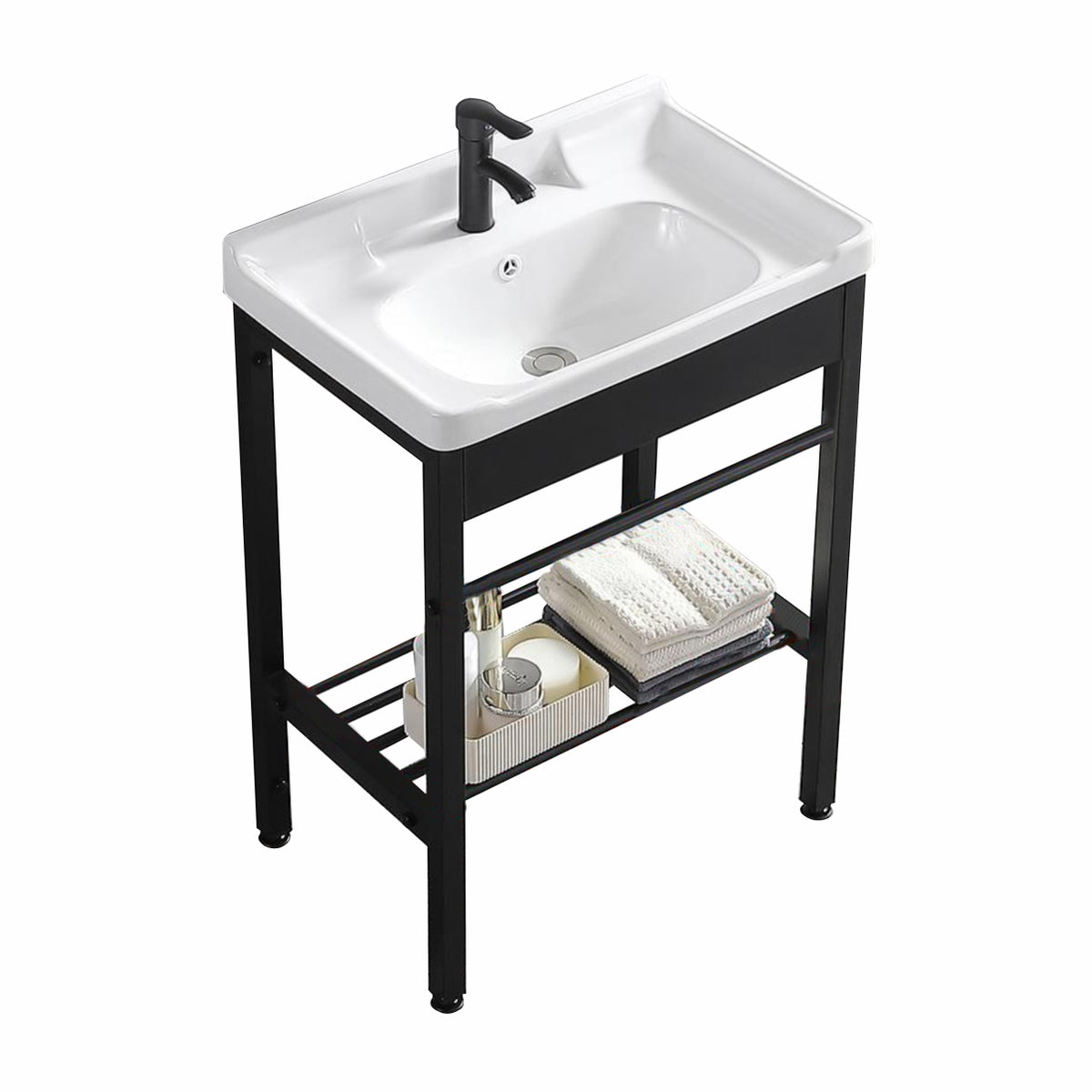 Stainless Steel Bracket Wash Basin set Black 60cm