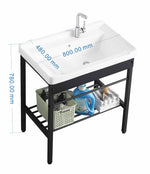 Stainless Steel Bracket Wash Basin set Black 80cm