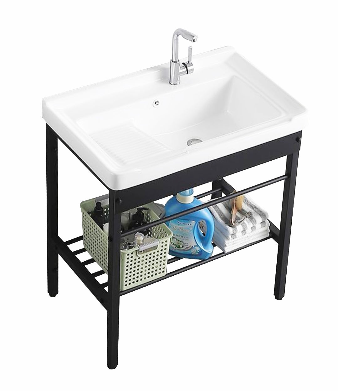Stainless Steel Bracket Wash Basin set Black 80cm