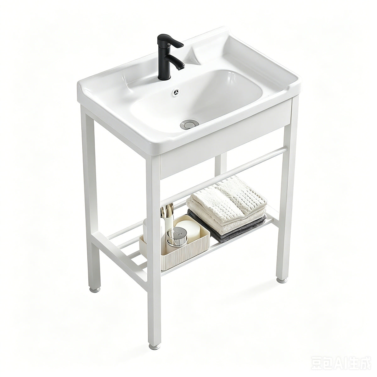 Stainless Steel Bracket Wash Basin set White 60cm